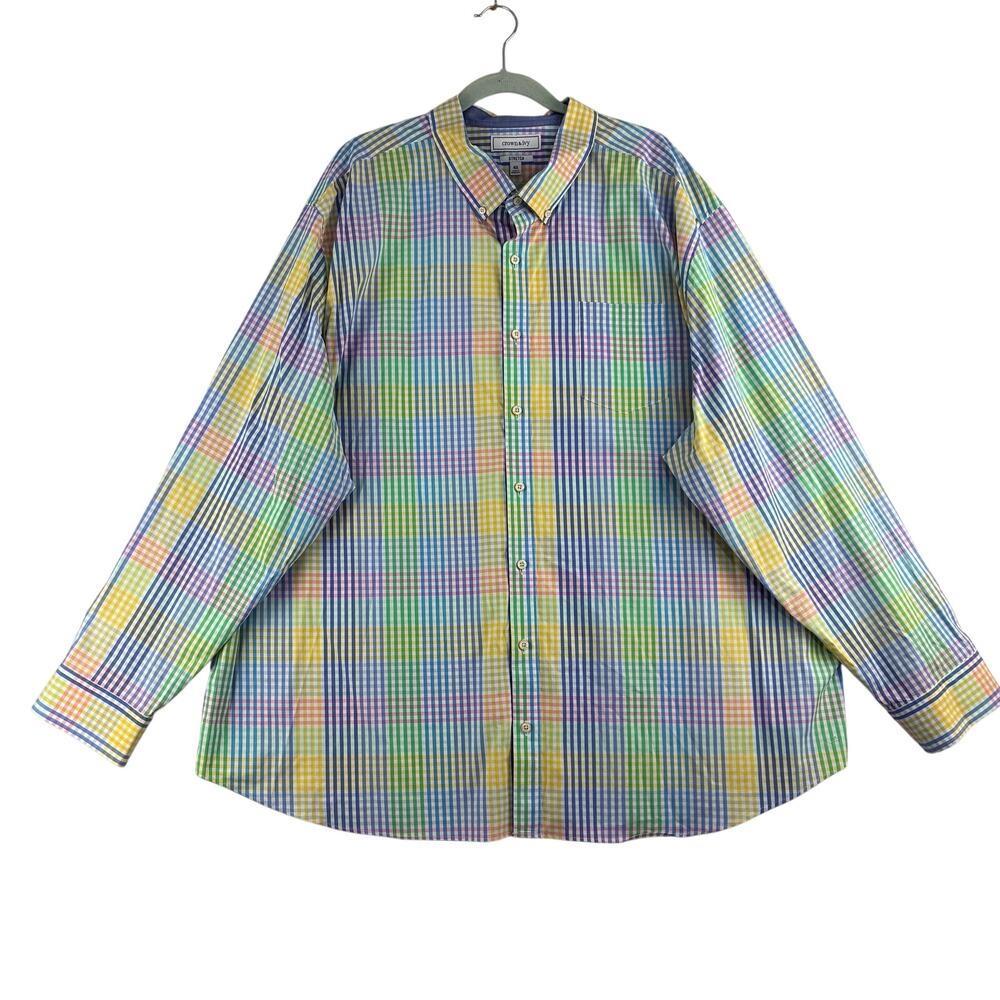 Crown & Ivy Button Up Shirt Men's 4X Madras Plaid Cotton Stretch Pastel Easter